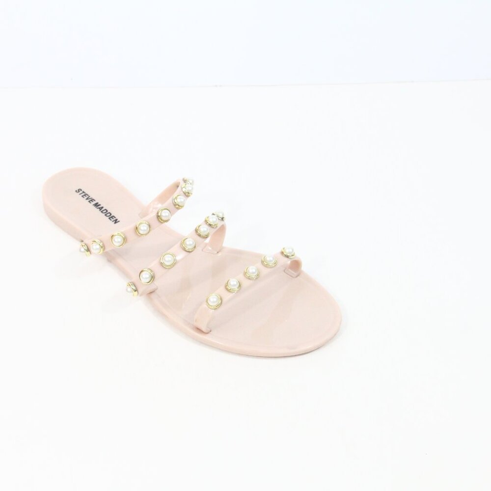 Steve Madden Yalsa Jelly Sandals sz 9 Women Flat Slide Pearls Blush